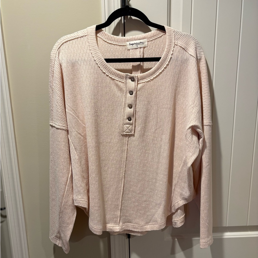 Waffle Henley Long Sleeve Top
